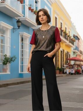 YAL NY red multicolor shimmer dress top m